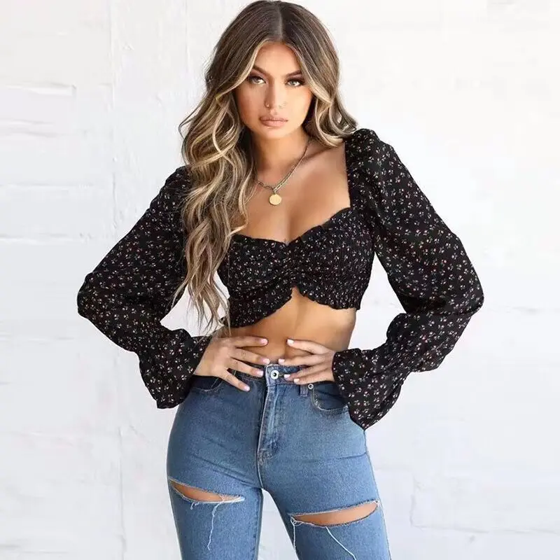 

8261 # Western Style New Style Retro Black Shivering Tube Top Elastic Short Square Collar Puff Sleeve Short Jacket Women's