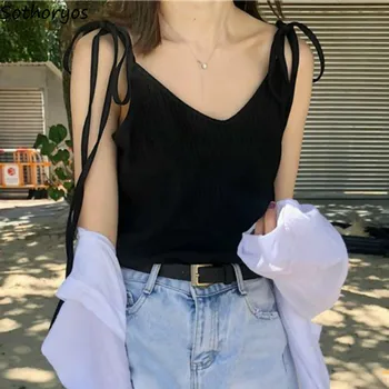 

Camisoles Women Drawstring Summer Solid Thin Casual Camis Tie Up Korean Style Simple Loose All-match Female Fashion Tank Tops