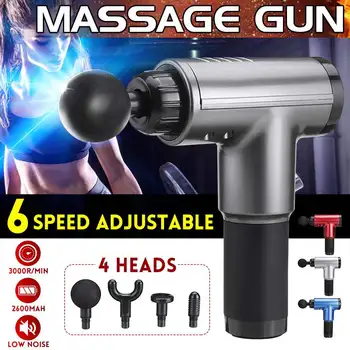 

3000r/min 6 Gear LCD Muscle Massage Gu Sport Therapy Massager Body Relaxation Pain Relief Slimming Shaping Massager With 4 Head