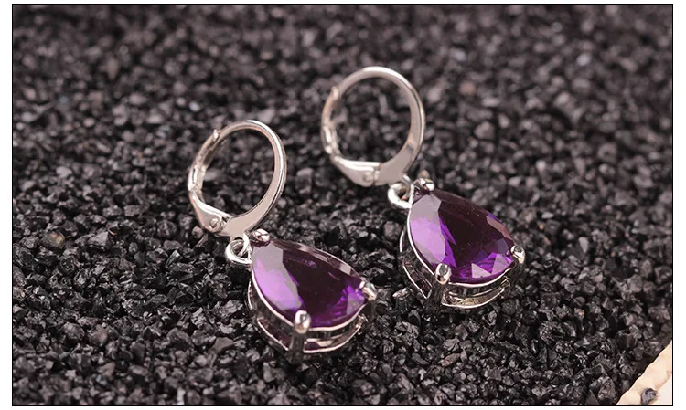 Корейская версия модных изящных фиолетовых сережек в форме капель с кристаллами от производителя