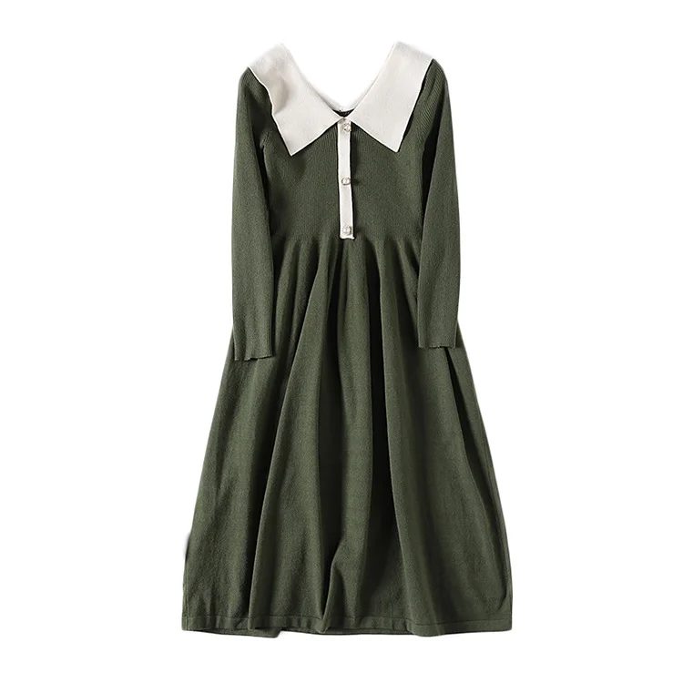 

A Generation of French Retro Lady Peter Pan Collar Swan Neck Jersey Dress Entity