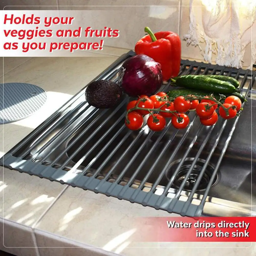 

Collapsible Silicone Drain Rack Rollable Sink Water Control Rack Easy To Store Kitchen Rack Dish Drying Rack