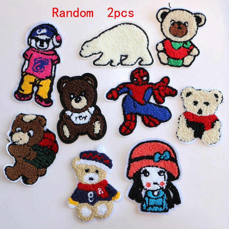 Random mix 2pcs 2 шт милый медведь, супергерой, девочка, белый медведь, полотенце для мальчика, Вышитая икона, железная нашивка, сделай сам, полоса, Лоскутная наклейка, пользовательские значки - Цвет: Random mix 2pcs