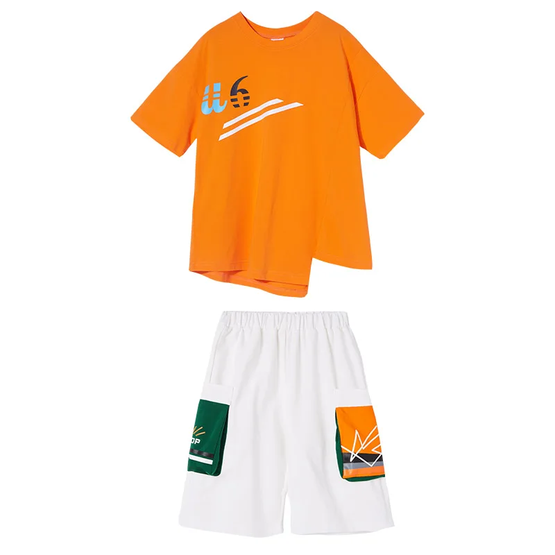 Orange with White Новые модные костюмы для уличных танцев Одежда для танцоров для выступлений костюм Детская хип-хоп Джаз Одежда для танцев G0017 - Цвет: Orange with White