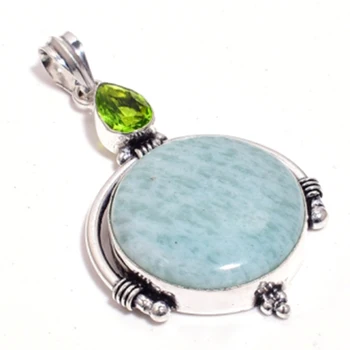 

Genuine Amazonite Pendant Silver Overlay over Copper , Hand made Women Jewelry gift , P8915