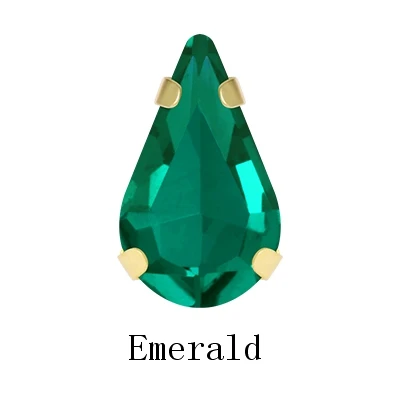 Emerald Мерцающая груша капля зеленое стекло кристалл страз идеальное качество пришить стразы с Золотые когти нашивки для одежды ремесла платье - Цвет: Emerald
