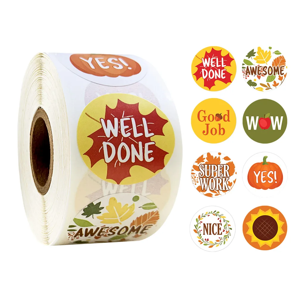 500Pcs-roll-Teacher-reward-stickers-designs-including-pumpkins-and-Fall-leaves-motivational-stickers-Scrapbooking-Sticker