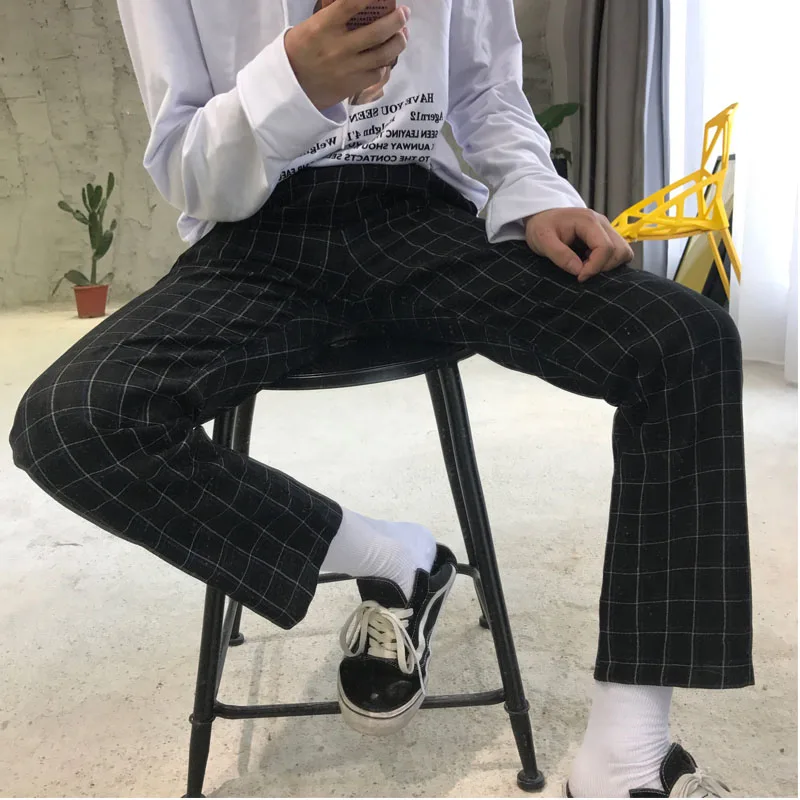 Винтажные клетчатые летние брюки с высокой талией и тонким карманом длиной до щиколотки для женщин и мужчин, брюки для бега в стиле хип-хоп, контрастная шахматная доска в стиле Харадзюку