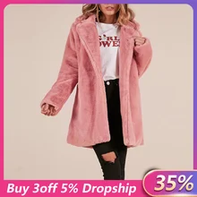 Элегантное пальто из искусственного меха женская мода осень зима теплая однотонная Меховая куртка Женская Плюшевые пальто повседневная верхняя одежда пальто# J30