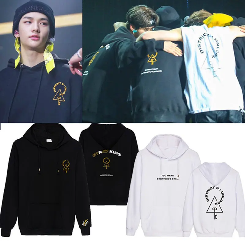 KPOP защищает Детские World Tour District 9 разблокировать Толстовка StrayKids в Корейском стиле, уличная одежда в стиле «хип-хоп», хлопковая толстовка с капюшоном и длинными рукавами Для женщин
