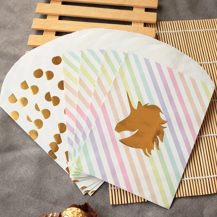 Cute Golden Unicorn Mermaid Paper Envelope Baby Baptism Birthday Party Flamingo Paper Bag Kraft Thank you Gift Envelope10pcs