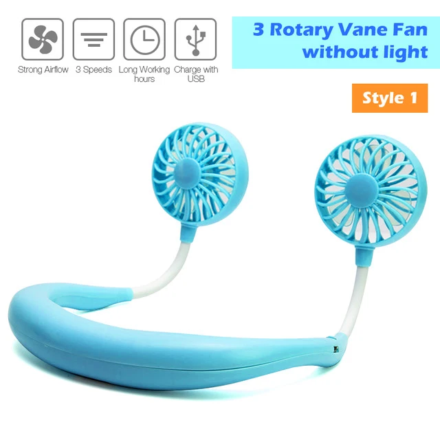 blue-green 2000 mAre USB Портативный вентилятор Hands-free шее висит зарядка через usb мини Портативный спортивный болельщик 3 шестерни Usb кондиционер - Цвет: blue-green