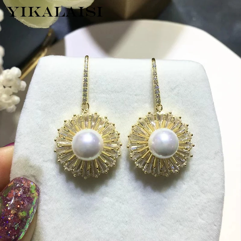 

YIKALAISI 925 Sterling Silver Earrings Jewelry For Women 8-9mm Round Natural Freshwater Pearl Earrings 2021 New Wholesales