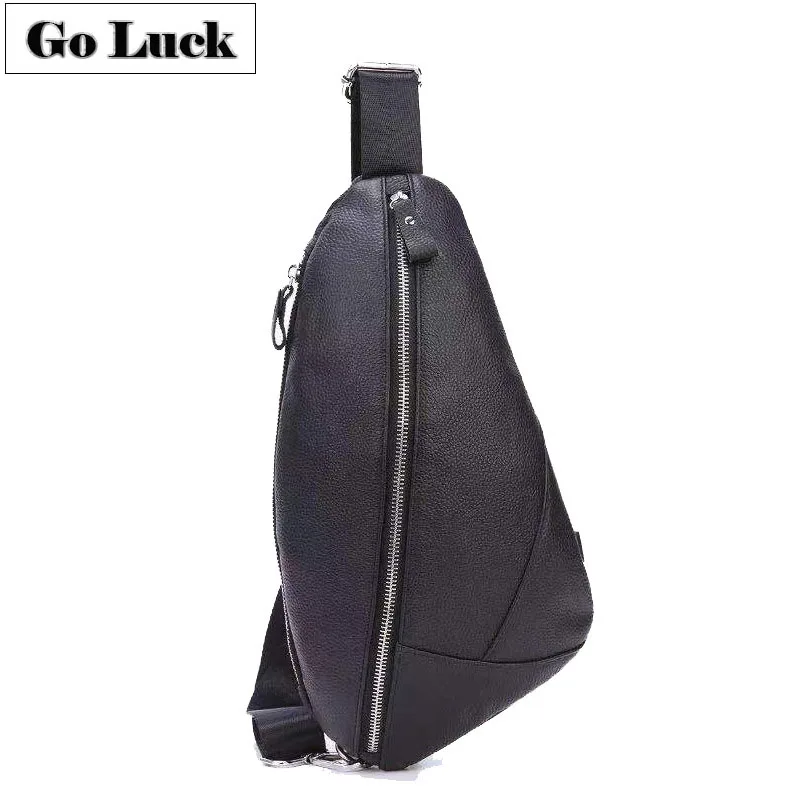 Бренд GO-LUCK, черная Повседневная нагрудная сумка из натуральной кожи, мужская сумка через плечо, мужские сумки-мессенджеры из воловьей кожи