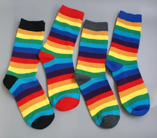 Новые радужные женские носки с Разноцветными полосками для девочек