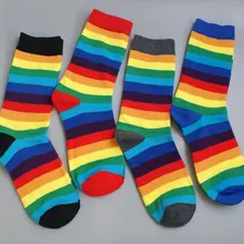 Новые радужные женские носки с Разноцветными полосками для девочек