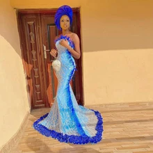 

Aso Ebi Gorgeous Elegant Mermaid Prom Dresses Long Sleeves Feathers Appliques Women Evening Party Gowns Plus Size Custom Made