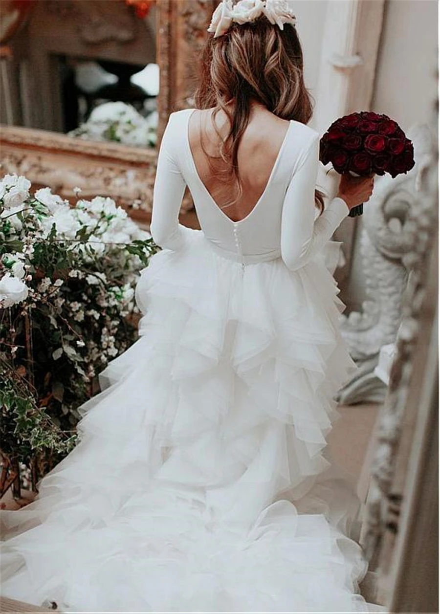 Luxury-Spandex-A-line-Wedding-Dresses-With-Belt-Ruffled-Organza-Long-Sleeves-Open-Back-Bridal-Dress (4)