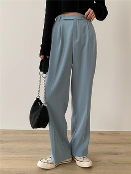 

Yanueun Women's Straight Pants Women Bottoms Zippers High Waist Solid Office Lady Pants 3 Colors Summer Autumn