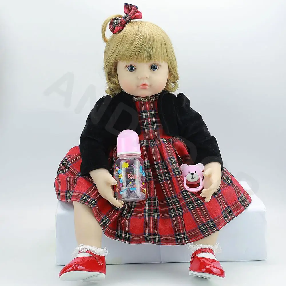 58cm Silicone Classic Houndstooth Princess Skirt Foreign Trade Simulation Reborn Baby Doll Soft Doll Silicone Reborn Baby Dolls