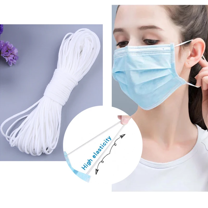 

20m 2.5/3/4mm White Elastic Band Round Flat Masks Elastic Rope Elastic Line Garment Elastic Tape For DIY Sewing Accessories