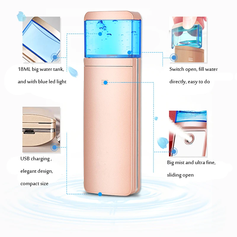 Мини USB Перезаряжаемый увлажняющий увлажнитель воздуха для кожи, нано удобный распылитель воды, пароварка для лица, наращивание ресниц