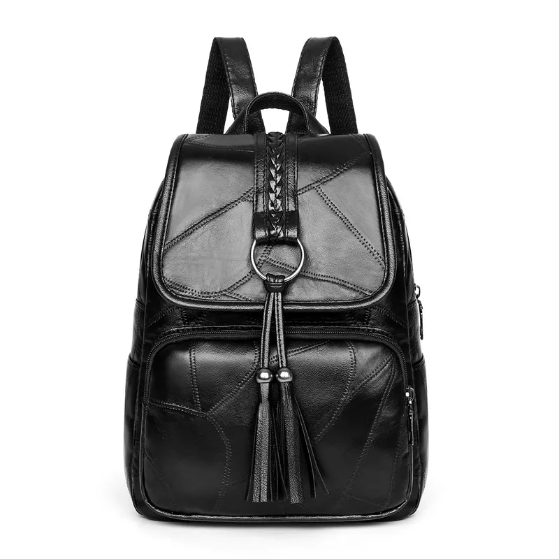 Элегантные женские рюкзаки с кисточками Mochila Feminina, мягкие кожаные школьные рюкзаки для девочек, большой вместительный дорожный рюкзак Bolso Mujer - Цвет: Black