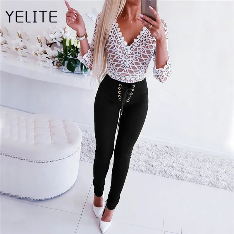 YELITE, новинка, сексуальные женские джинсы с пуговицами, черные женские брюки с высокой талией, Женские Эластичные Обтягивающие Брюки, эластичные женские брюки
