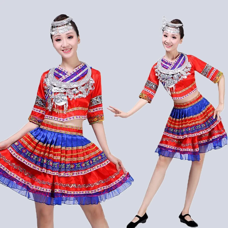 Songyuexia New Pattern Chinese Folk Dance Show Clothing Woman Stage Short Self-cultivation Pleated