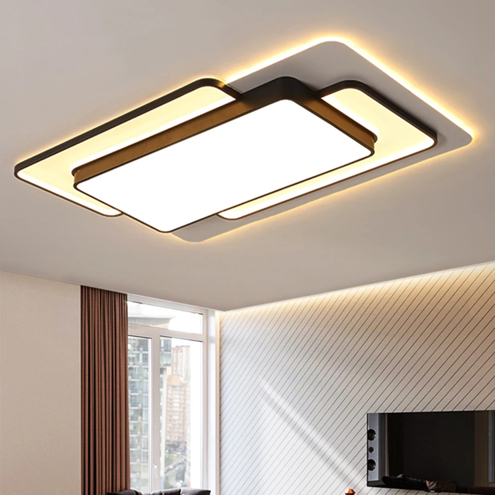 

Modern LED Rectangle Ceiling Light with Remote Black Dimmable Lamp with Acrylic Lampshade for Bathroom Bedroom Living Room Loft