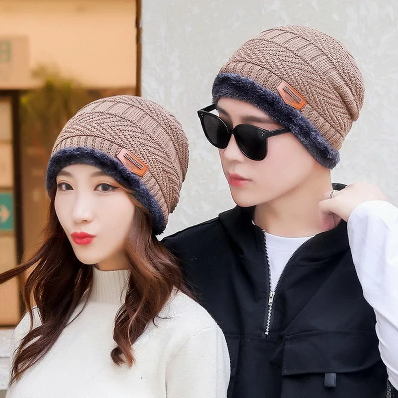 2021 Winter Hat For Men Solid Men's Knitted Hat Winter Beanies Hat Warm Outdoor Cold-proof Accessories Thick Fleece Inside Cap fisherman skully