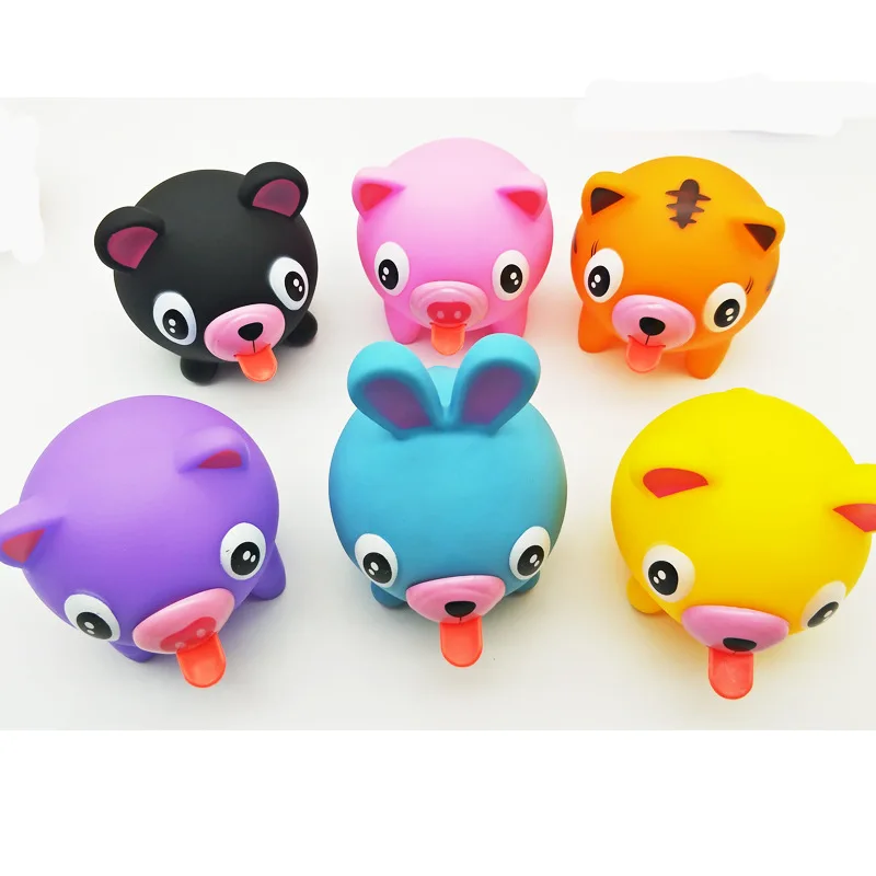 small size Tongue Voice Squeeze Decompression Novelty Vent Vocal Toys Rabbit Pig Tiger Puppy Squishy Anti-Stress Dolls J0407