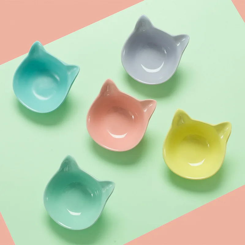 Ceramic Pet Food Bowl Cat Ears Shaping Bowls Cat Small Dog Teddy Bear