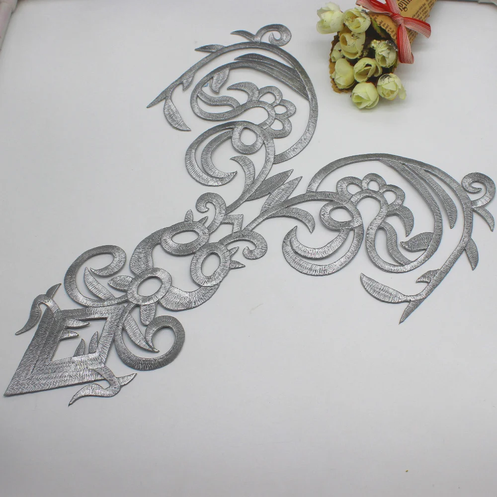 Description Picture 6 of itemIron On Appliques For Dress Gold Embroidery Patches Motif Flowers For Garment Diy Apparel Trims 50.5cm*25cm