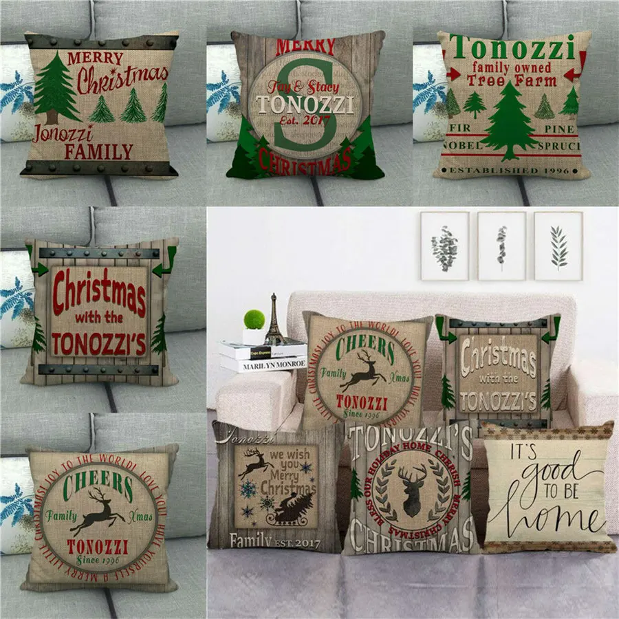 

Merry Christmas Retro Xmas Elk Deer Vintage Wood Pillow Covers Home Bedroom Car Sofa Decor Cushion Case Pillowcase