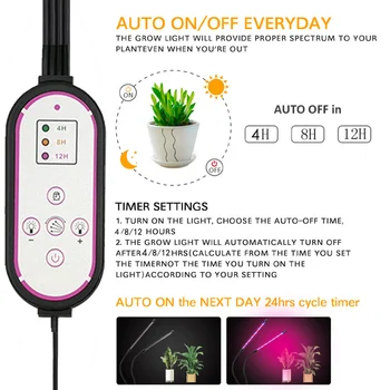 

Led USB Full For Indoor Plants Aluminium Alloy Succulent Multipurpose Clip Base Home Grow Light Dimming Timing 4 Head