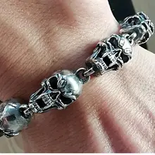 925 пробы серебряный череп мужской байкер браслет в готическом стиле ювелирные изделия 23 см A4004