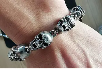 

925 Sterling Silver Skull Mens Biker Gothic Bangle Bracelet jewelry 23cm A4004