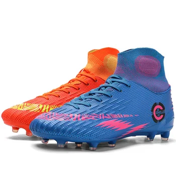 

Men Kids Football Boots With Ankle Long Spikes High Top Soccer Shoes for Man Children Sport Cleats Football Sneakers AG Boots