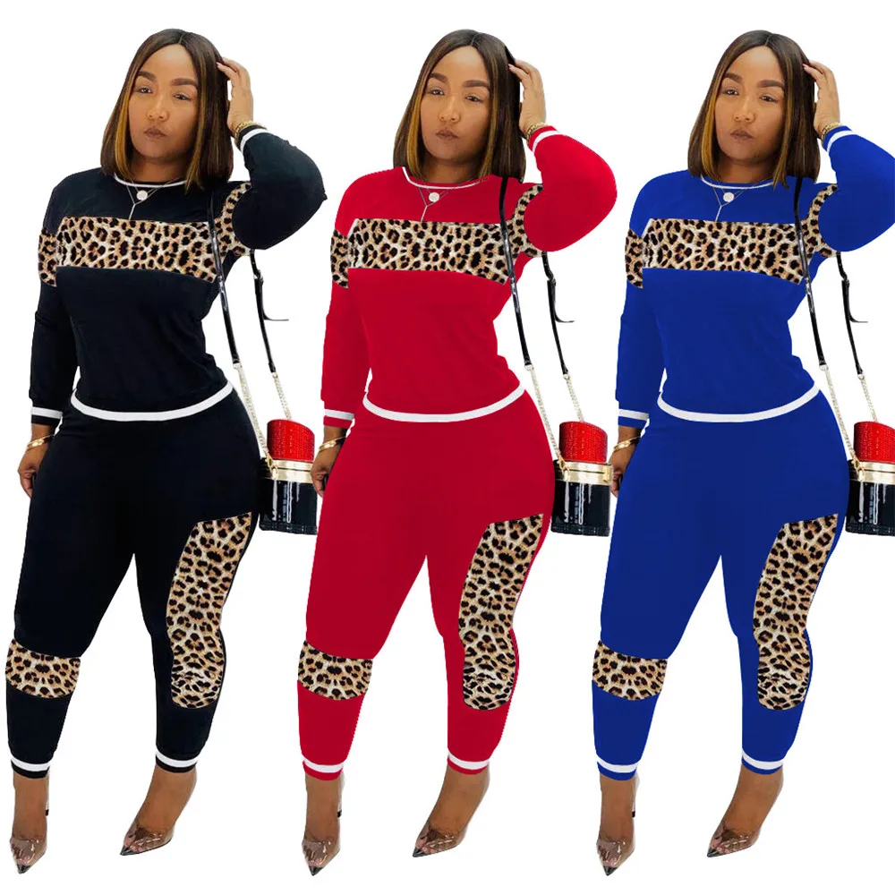 

2020 Leopard Camouflage Two Pieces Set Women's Sports Suit Long Sleeve Sweatshirt and Sweatpants Casual Tracksuit Jogging Femme