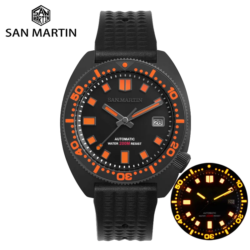 Часы San Martin Diver Black Warrior 6105 цветные суперсветящиеся автоматические механические