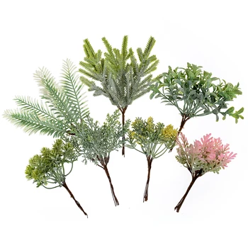 

6PCS Leaves Artificial Flower Bouquet Plant Grass for Wedding Home Decor DIY Scrapbook Craft Christmas Decoration Fake Flowers