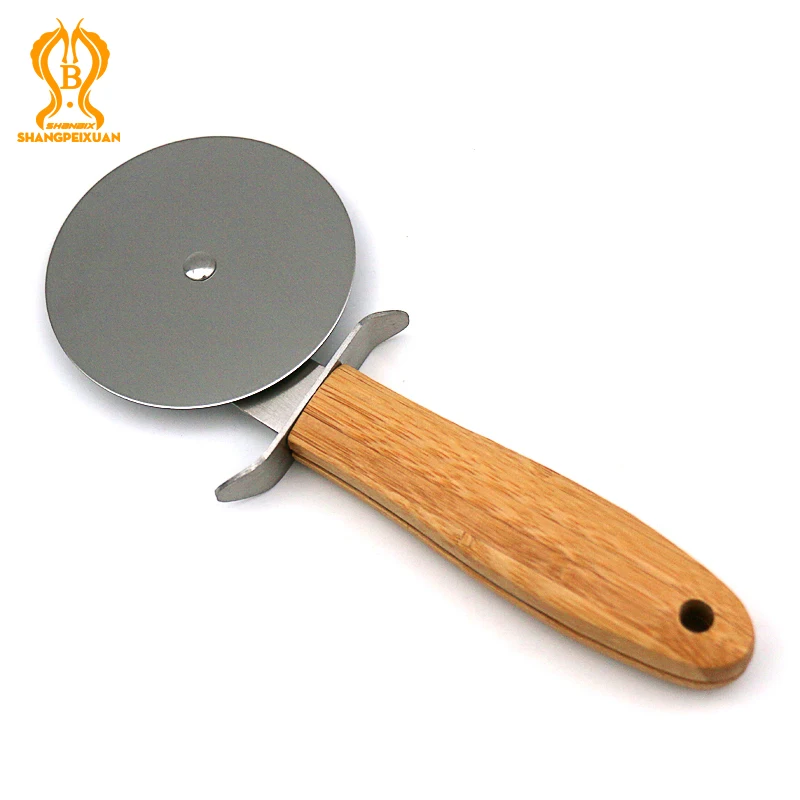 SHANGPEIXUAN Pizza Wheel Cutter Rotating Pizza Slicer Cutter Stainless Steel Wheel Knife With Non-Slip Wooden Handle