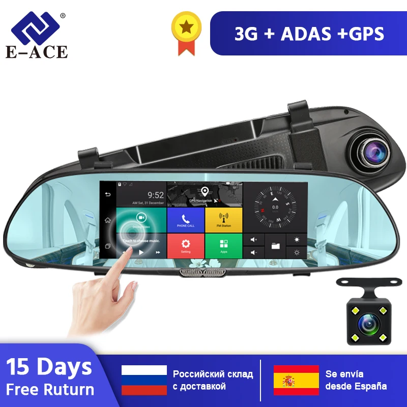 E-ACE 3 г Автомобильные видеорегистраторы 7 дюймов touch зеркало заднего вида Камер Android 5.0 GPS Bluetooth Handfree WI-FI FHD 1080 P 16 г видеомагнитофон