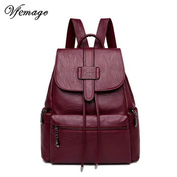 

Vfemage 2019 Soft Leather Backpack Women Bags Female Large Backpacks Travel Back Pack Women Vintage Bagpack Girls Schoolbags