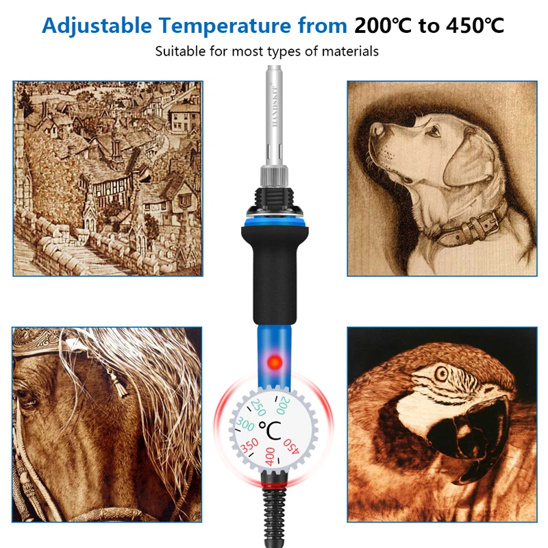 60W 220 V Woodburner Wood Burning Tool Kit Adjustable 0℃-800℃ Woodburning  Pyrography Pen Machine Electric Soldering Iron - AliExpress