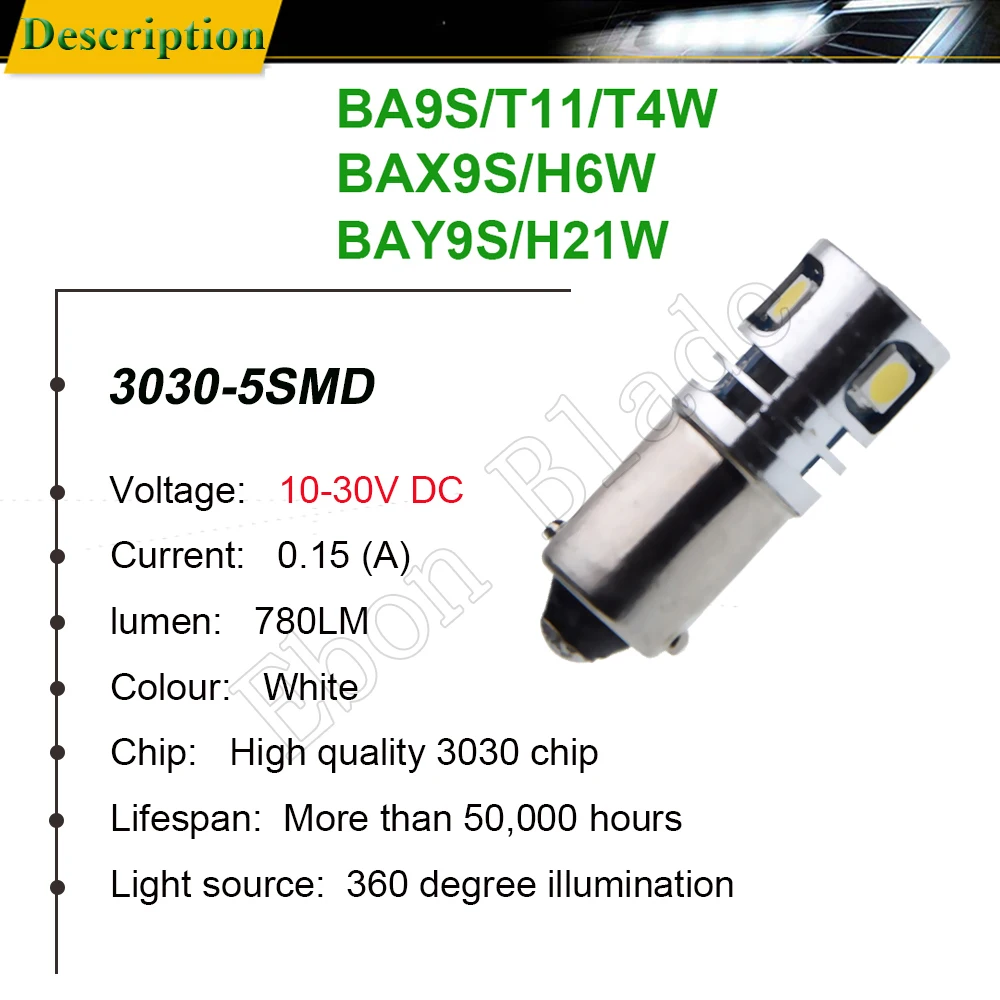 2 X BA9S T4W BAX9S H6W BAY9S H21W 3030 5SMD светодиодный авто автомобиль лампа индикатора парковки задним ходом, бортовой светильник лампа белый 12V 24V DC
