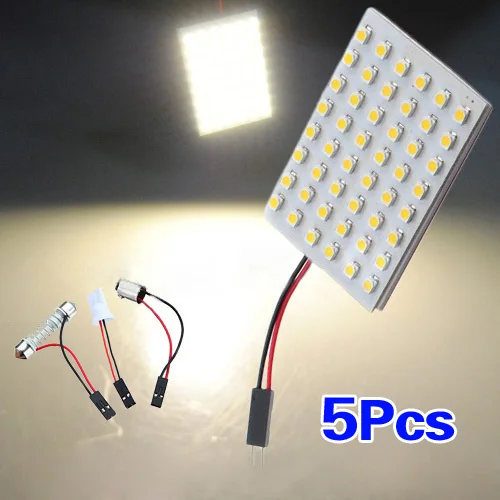 

5pcs Car Interior Light Panel 48 SMD LED T10 BA9S Dome Festoon Bulb Adapter 12V Warm white panel