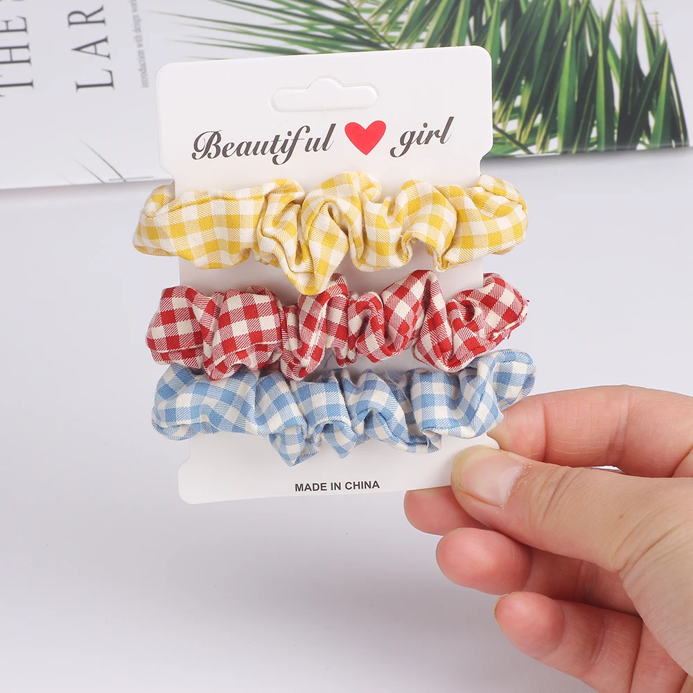 

3PCS Small houndstooth Scrunchie Bands For Women Hair Scrunchies Set Ribbon Hair Ties Horsetail Gums Head Wrap Hair Accessories