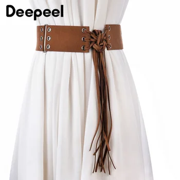 

Deepeel 1pc 6*145cm Elegant Female Suede Wide Cummerbunds Adjustable Retro Tassel Metal Hole Splice Solid Girdle for Dress CB613